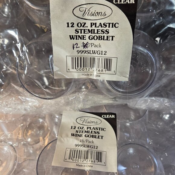 28 - 12 oz. Clear Plastic Stemless Wine Glass with Rolled Rim for Comfort - Picture 4 of 4
